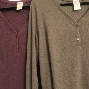 2 Henleys - purple & green